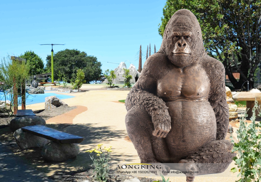 Gorilla Statue Bronze Finish | Monkey Ape Indoor + Garden Decoration  Ornament