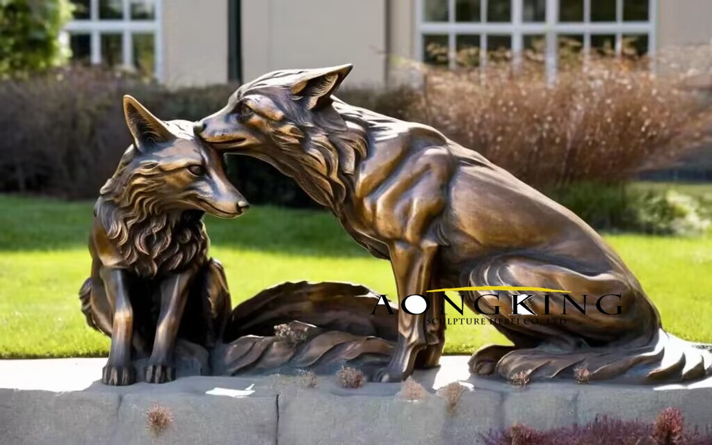 affection bronze motherly warmth fox statues