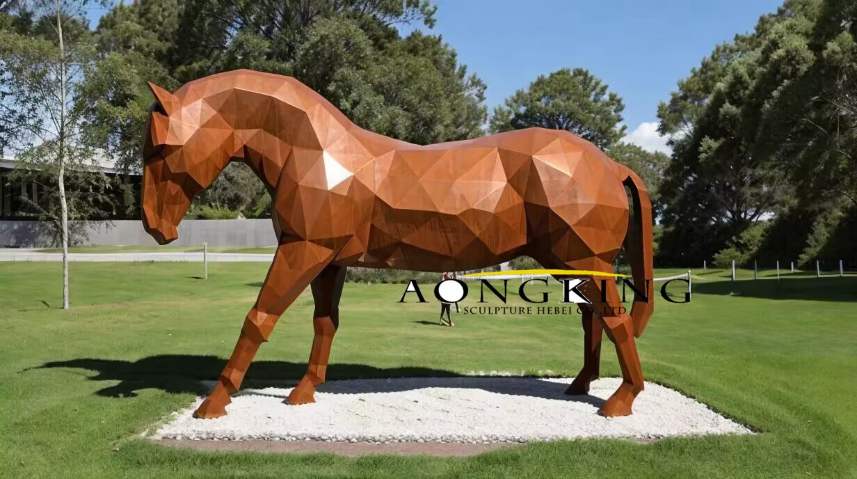 corten steel Percheron horse sculpture