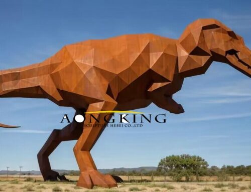 Roaring Giants Geometric Corten Steel Dinosaur Sculpture