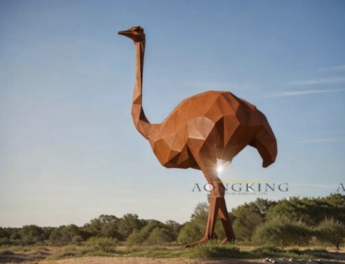 Magnificent Artistry Geometrical Corten Steel Ostrich Statue