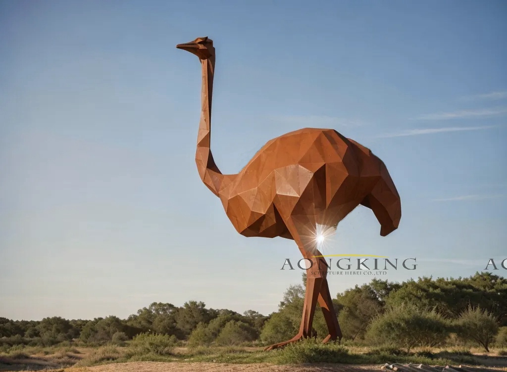 corten steel ostrich statue