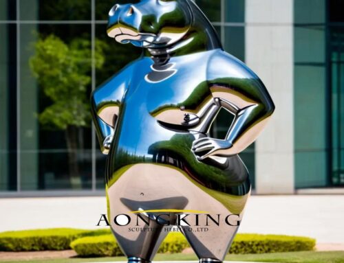 Intricately Detailed Human-Like Animals Mirror Akimbo Hippo Auntie Sculpture