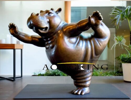 Dynamically Expressive Humanoid Animals Yoga Hippo Bronze Statue